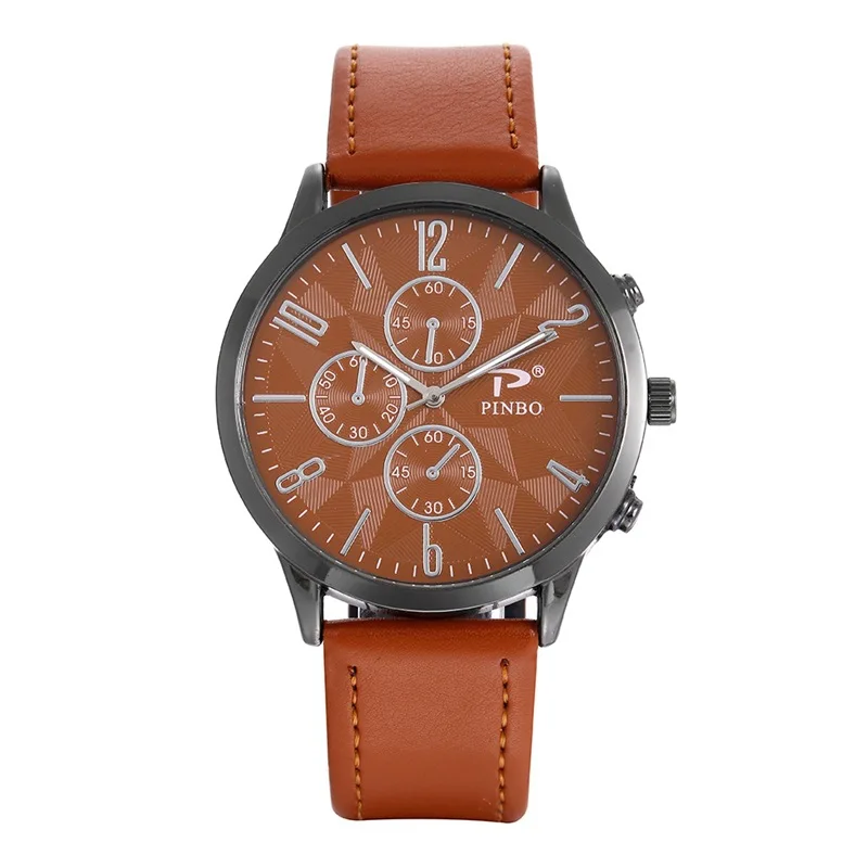 Часы наручные мужские кварцевые с кожаным ремешком и циферблатом - купить по