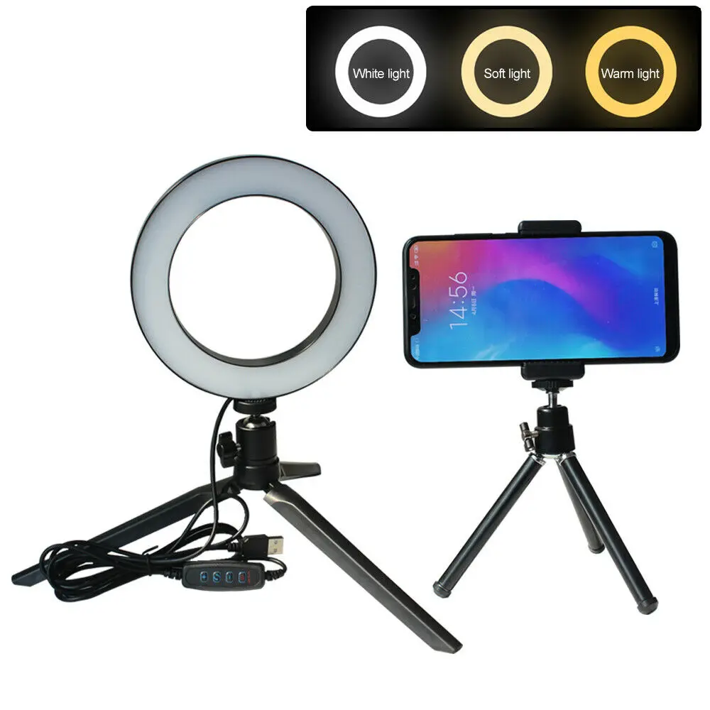 

6'' LED Ring Light with Tripod + Mobile Phone Clip + Tripod for Selfie Make up