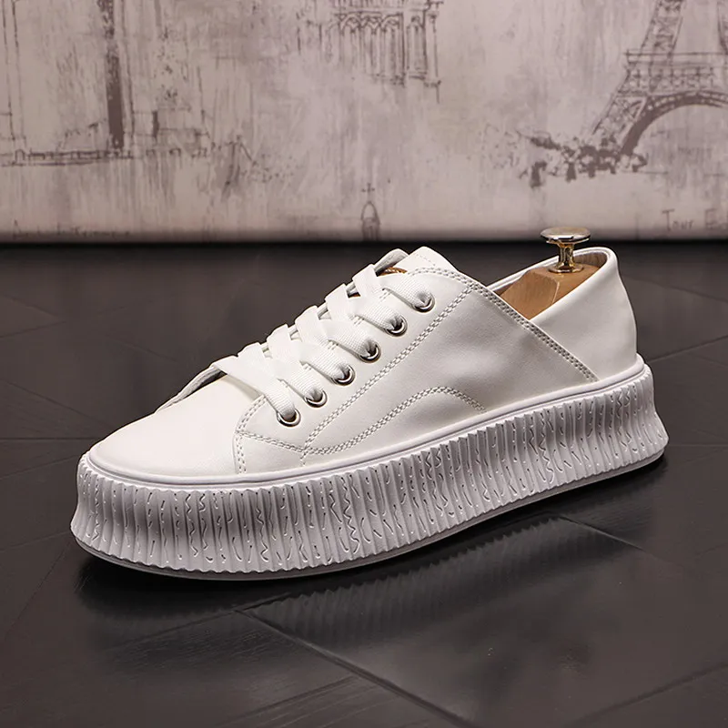 British Designer Mens White Casual Comfort Shoes Round Toe Lace Up Fashion Flat Platform Trending Leisue Zapatos 38-43 ERRFC