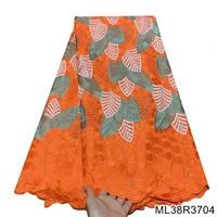 newest style 2022 high quality orange swiss voile lace 5 yards african cotton lace fabric with dubai hole style nigerian ml38r37