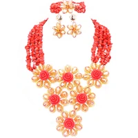 4ujewelry bling african jewelry set coral flower waterdrop crystal nigerian wedding jewellery set 2022 new style