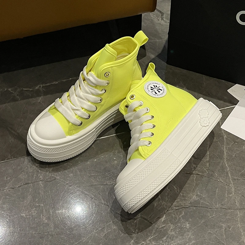 

Autumn Candy Color Trendy Shoes Women High Top Sneakers Canvas Women Flats Platform Ankle Boots Basket Femme Chaussures B2-10
