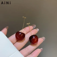 modern jewelry red cherry earrings lovely design hot sale stick with ball drop earrings for women girl gifts wholesale