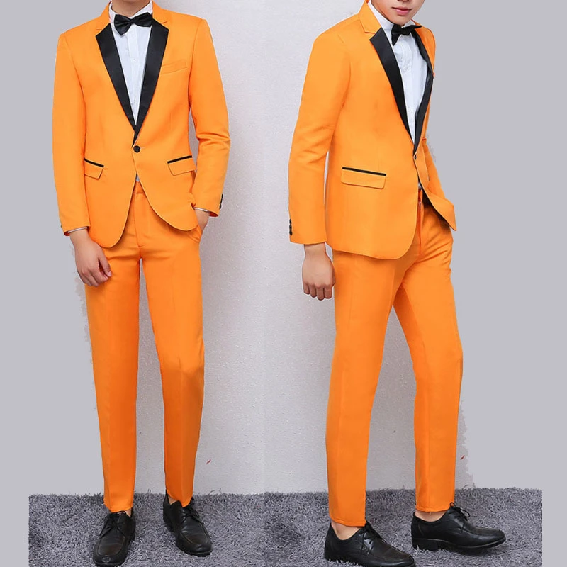

New Design Orange Men Suit 2022 Formal Wedding Suits for Men Slim fit Groom Tuxedo 2 Pieces Set Jacket with Pants Costume Homme
