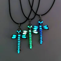 glowing cross dragonfly necklaces men nightclub accessories charm pendant gift for your lover stainless and hide rope chain
