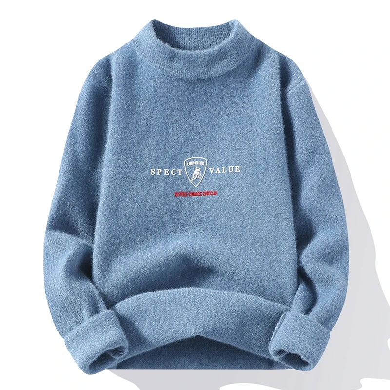 

Autumn and Winter New Men's All-match Solid Color Long-sleeved Sweater Fashion Warm Half Turtleneck Knitted Top