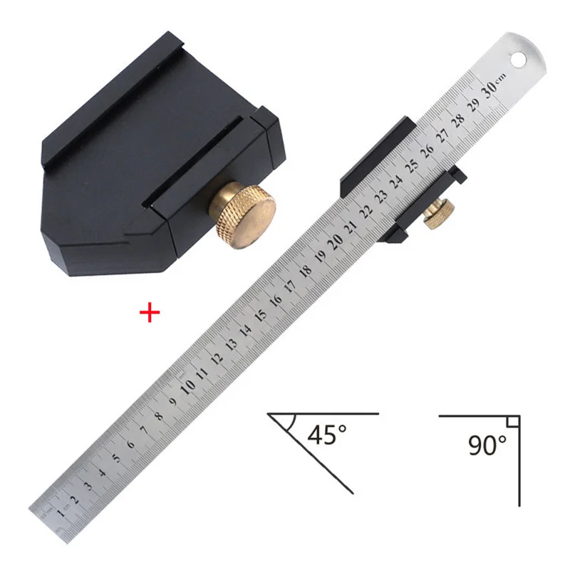 

30cm Steel Ruler Carpentry Tool Positioning Block Locator Brass Wood Angle Boundary Ruler