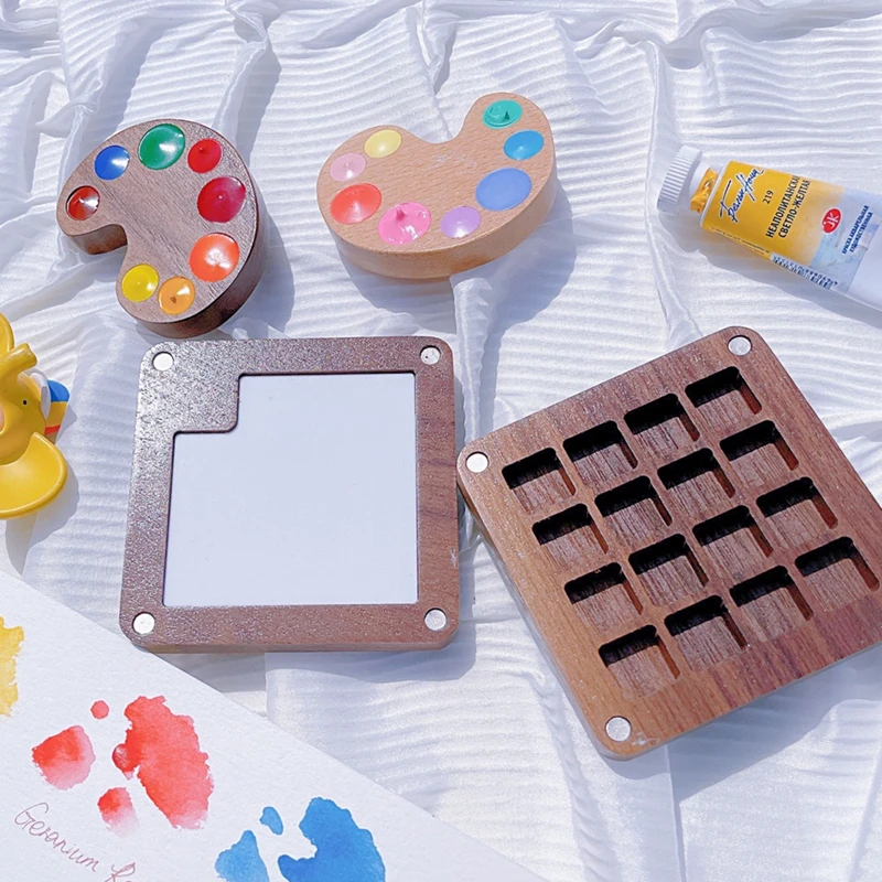Empty Watercolor Palette Ins Wind Watercolor Travel Portable Mini Paint Box Color Matching Magnetic Wooden Box Painting Supplies
