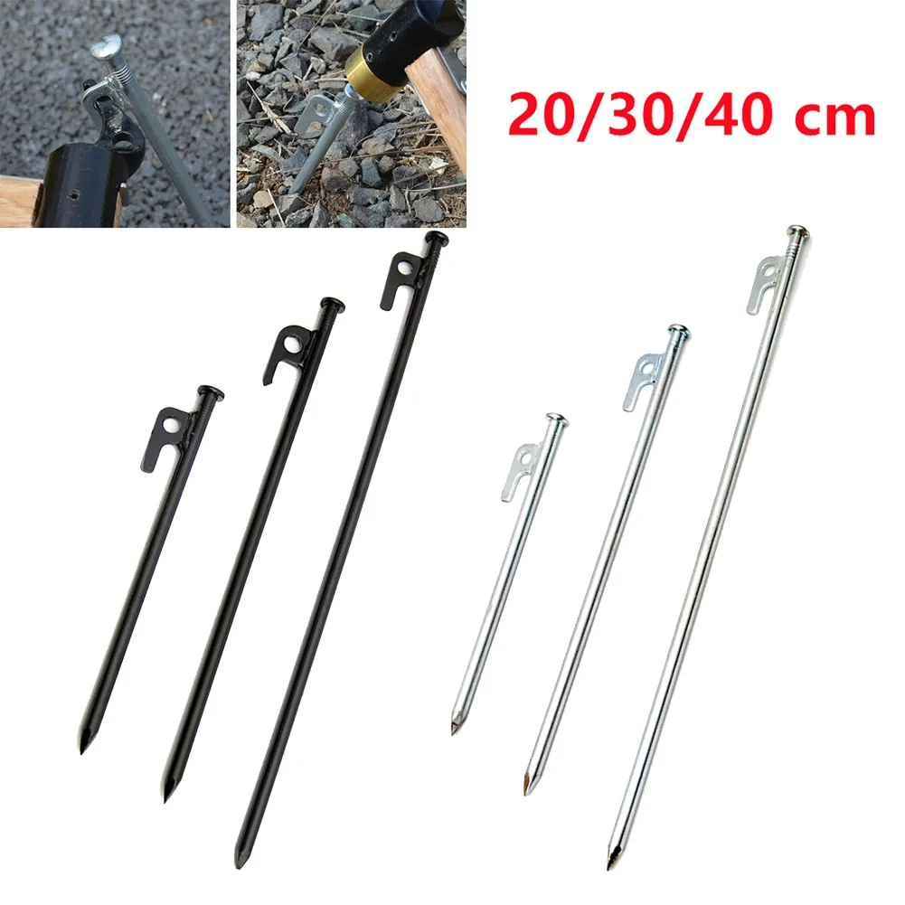 

20/30/40cm Ground Nail Outdoor Camping Equipment Steel Metal Tent Beach Canopy Camping Stakes Peg Ground Nail Black Silver