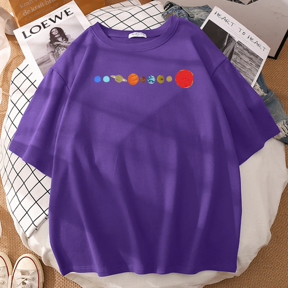 

Woman T-shirt Hand drawn planets Breathable soft Casual Short Sleeve Top Fashion Summer New Crewneck Harajuku Tee Shirt