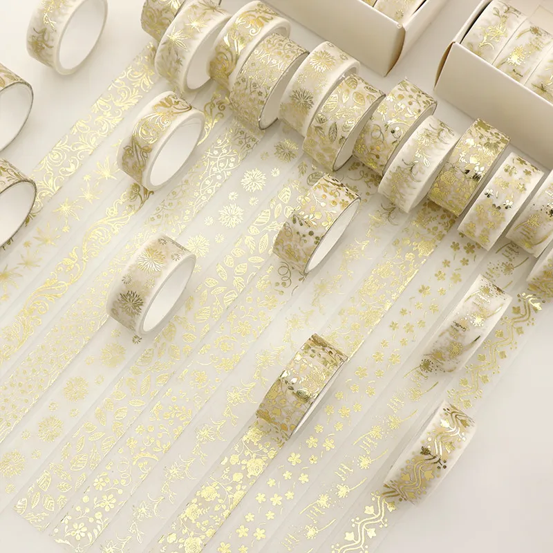

12 Rolls/Box Golden Plant Flower Washi Tape Set Gold Foil Decorative Adhesive Tape Sticker Scrapbooking Diary Planner Stationery