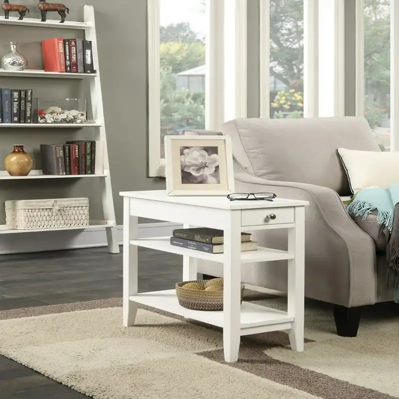 

1 Drawer Chairside End Table with Shelves, White