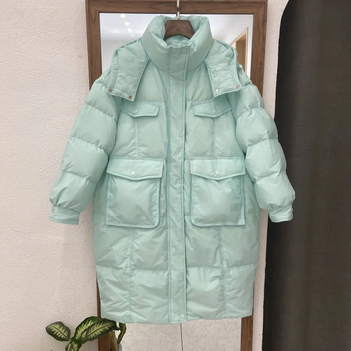 Women 2023 New Winter Korean Style Hooded Warm White Duck Down Coats Fashion Female Casual Long Sleeve Jackets Outerwear C71