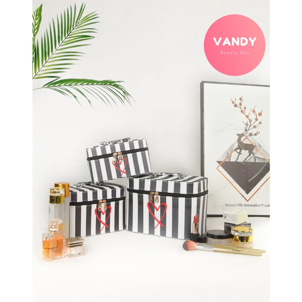 Vandy 2022 Black White Stripes Korean Style Cosmetic Case Bag for Women Girls Home Travel Organizer Makeup Accessories Thing |