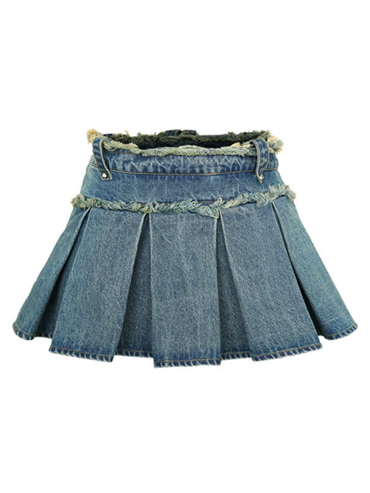 

ADAgirl Streetwear Pleated Skirt Denim Women Sexy Y2k Mini Skirt Summer Chic High Waist Korean Fashion Slim Aesthetic Harajuku