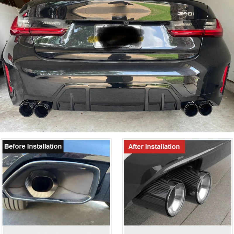 Фото 2 шт./лот. Черные глушители из углеродного волокна для BMW 3 серии G20 G21 M340i 2019-2026 гг. Насадки на выхлопную трубу для модернизации. №5