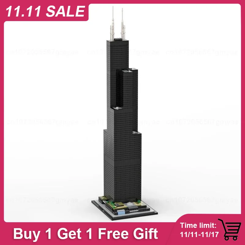 

Willis Tower 1:800 Scale Sears-tower Architecture Model MOC Building Blocks DIY Assemble Bricks Educational Toys Gifts 2845PCS