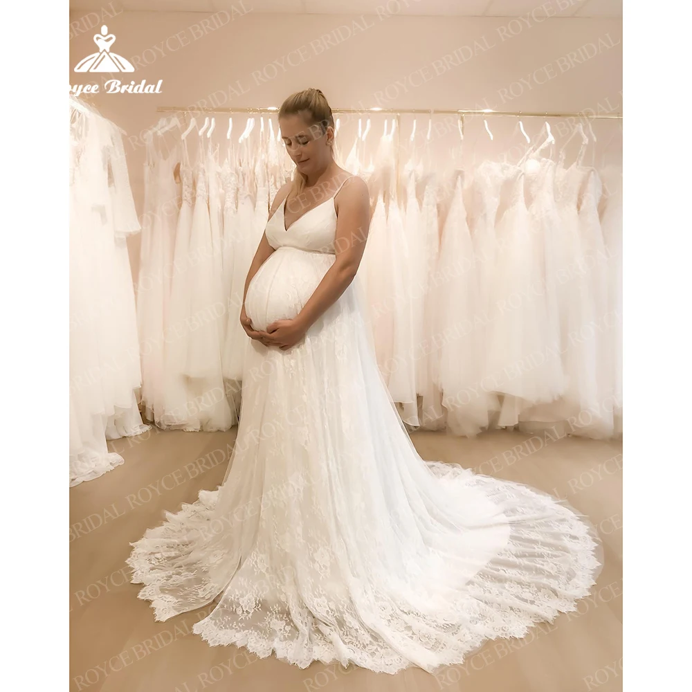

Classic Lace pregnant Women Wedding Gowns 2023 Beach Spaghetti Straps Vestidos De Novia Curvy Formal Evening Wedding Party