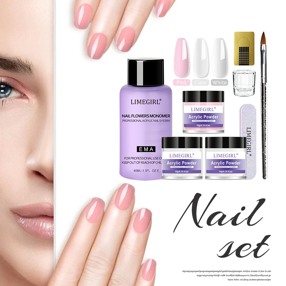 

Nail Acrylic Powder and Monomer Set with Nail Brush Nail Forms Manicure Kit 3 Colors Acrylic Powder Kit