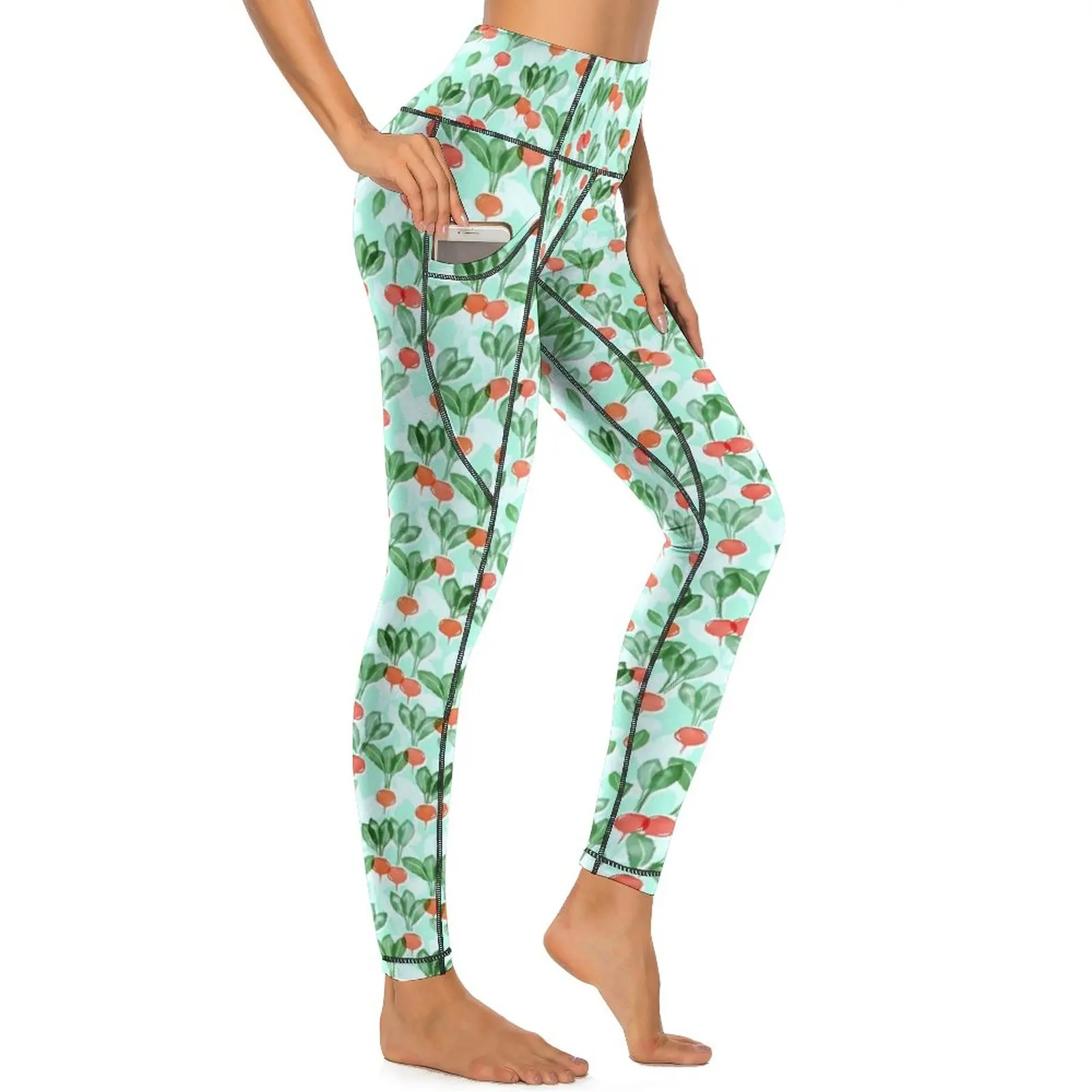 

Cute Radishes Leggings Sexy Vegetable Print Work Out Yoga Pants High Waist Quick-Dry Sports Tights Women Kawaii Custom Leggins