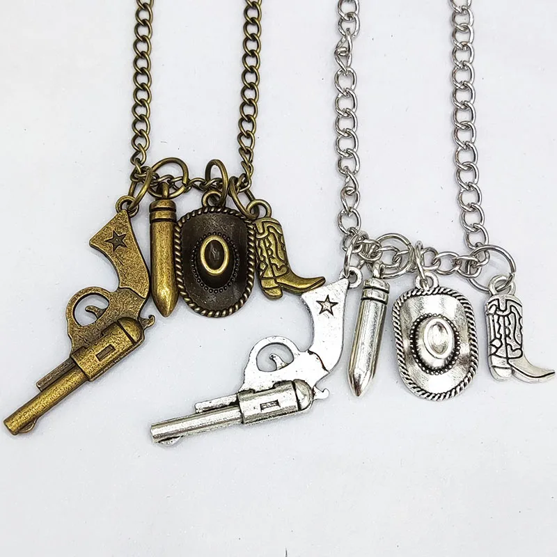 w stylu vintage zachodni naszyjnik kowbojski unisex ze stopu metali z kapeluszami