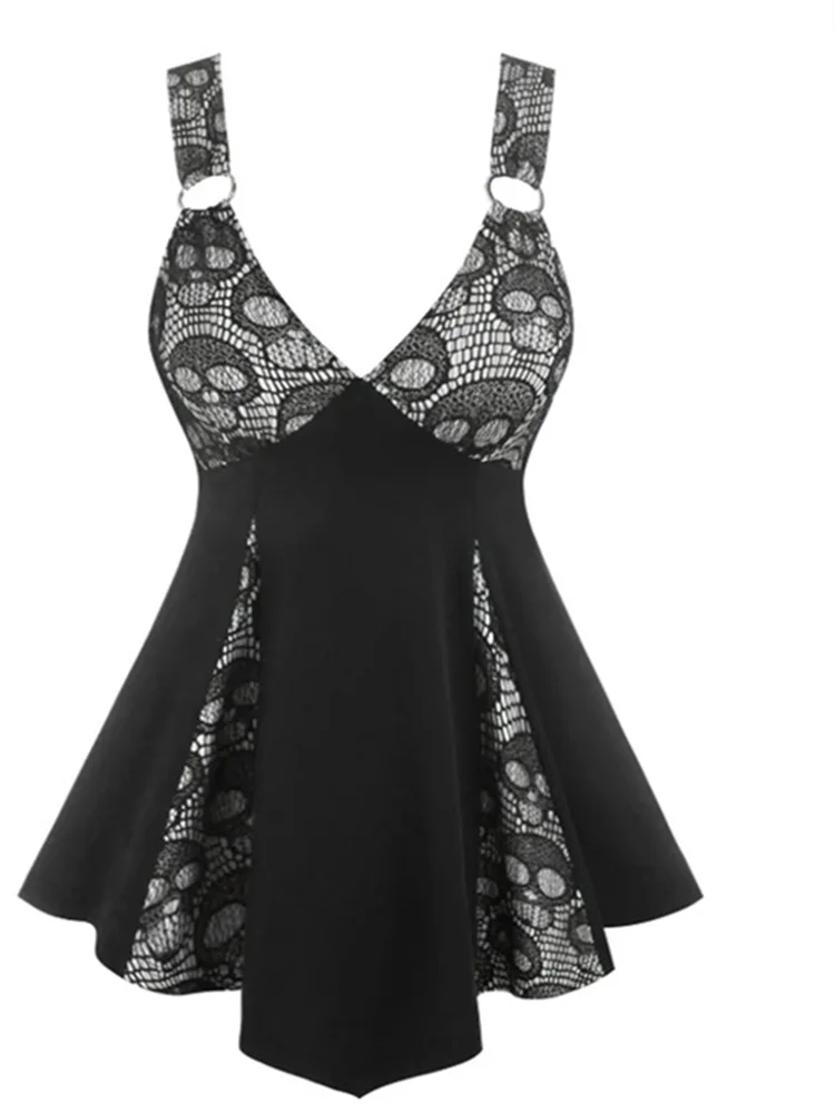 

2022 New Street Style Retro Sling Strap Dress Gothic Punk Style Lace Stitching Strap Dress Evening Party Dresses for Women Robe