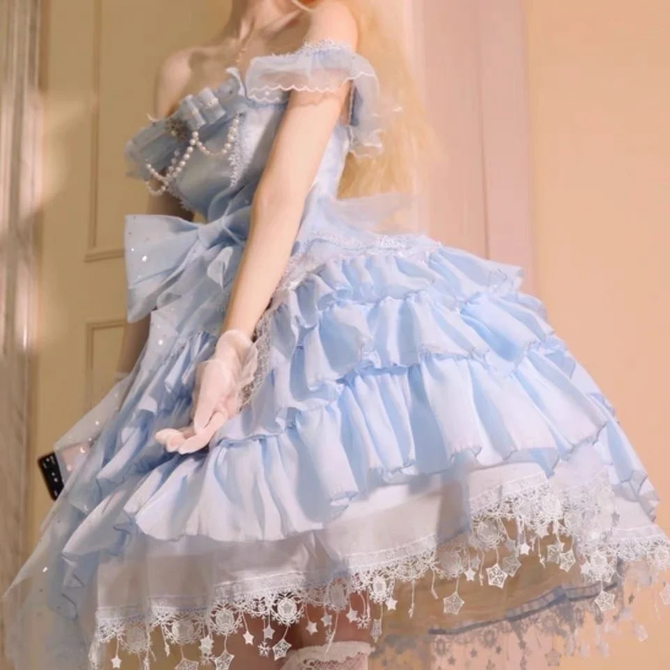 Нарядное Сетчатое женское с бантом и жемчужными снежинками завышенной талией