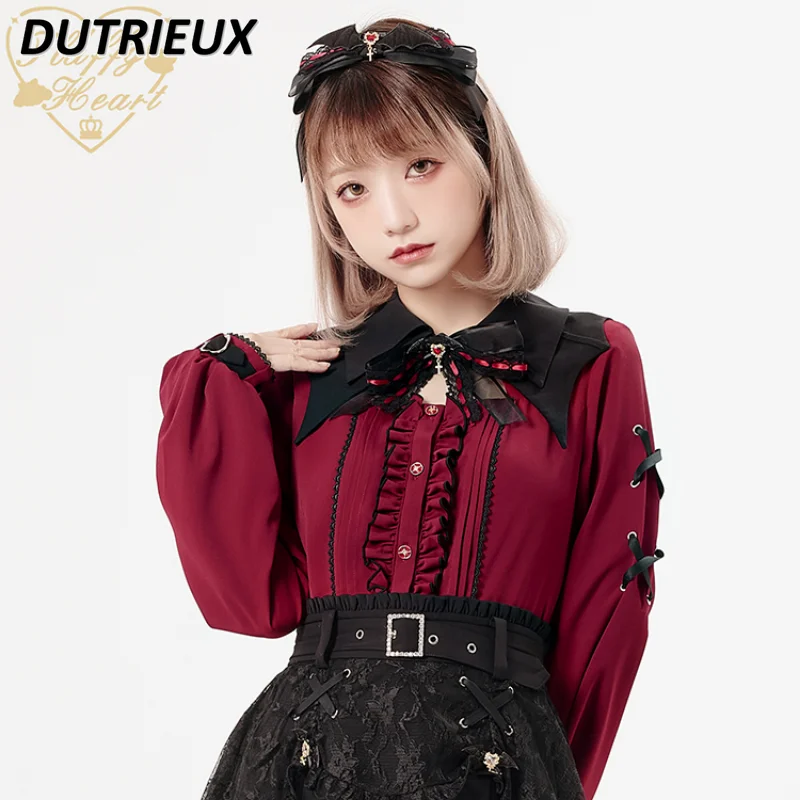 

Rojita Japanese Style Lace Hollow Bat Collar Casual Shirt for Lady Spring Autumn Women's Tops Vintage Long Sleeve Blouse Female