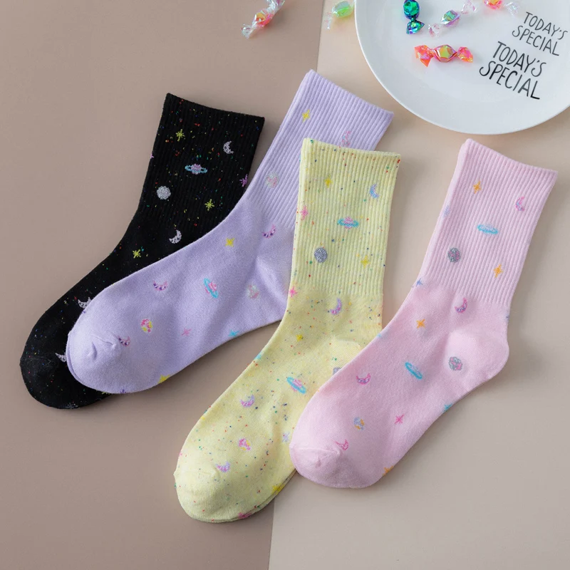 

Clearance Sale Novelty Moon Star Print Funny Socks Japanese Kawaii Cute Women's Socks Harajuku Streetwear Skateboard Crew Socks