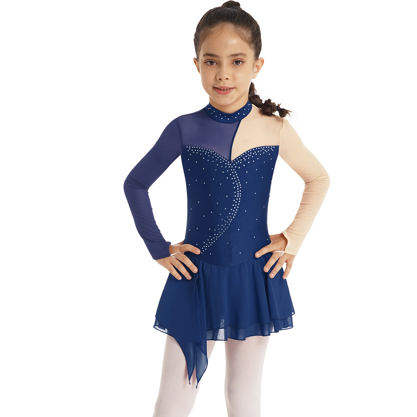 

Girls Gymnastic Ballet Leotard Tutu Dress Kids Long Sleeve Round Collar Ballerina Dancewear Figure Ice Skating Dance Costume New