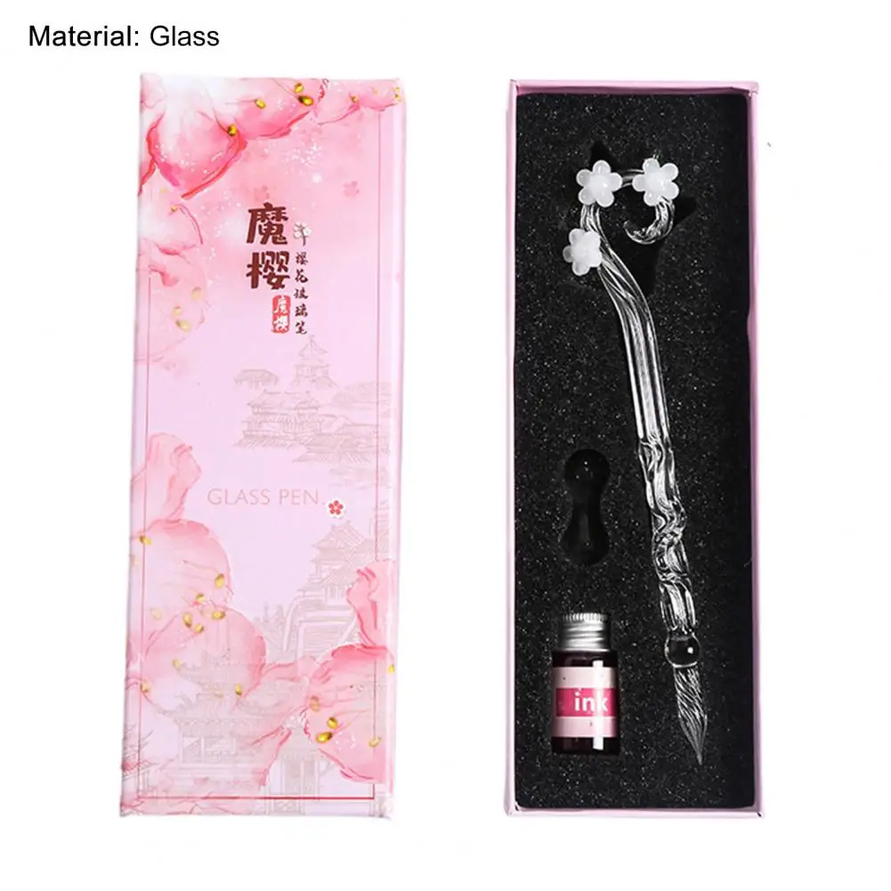 1 Set Writing Pen Flower Design Portable Glass Crystal Writing Dip Pen for Student Gift 딥펜 перо для письма перо калиграфческое images - 6