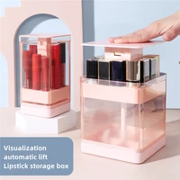 desktop lipstick storage box press automatic lift with cover dust proof transparent visual window red lipstick finishing rack