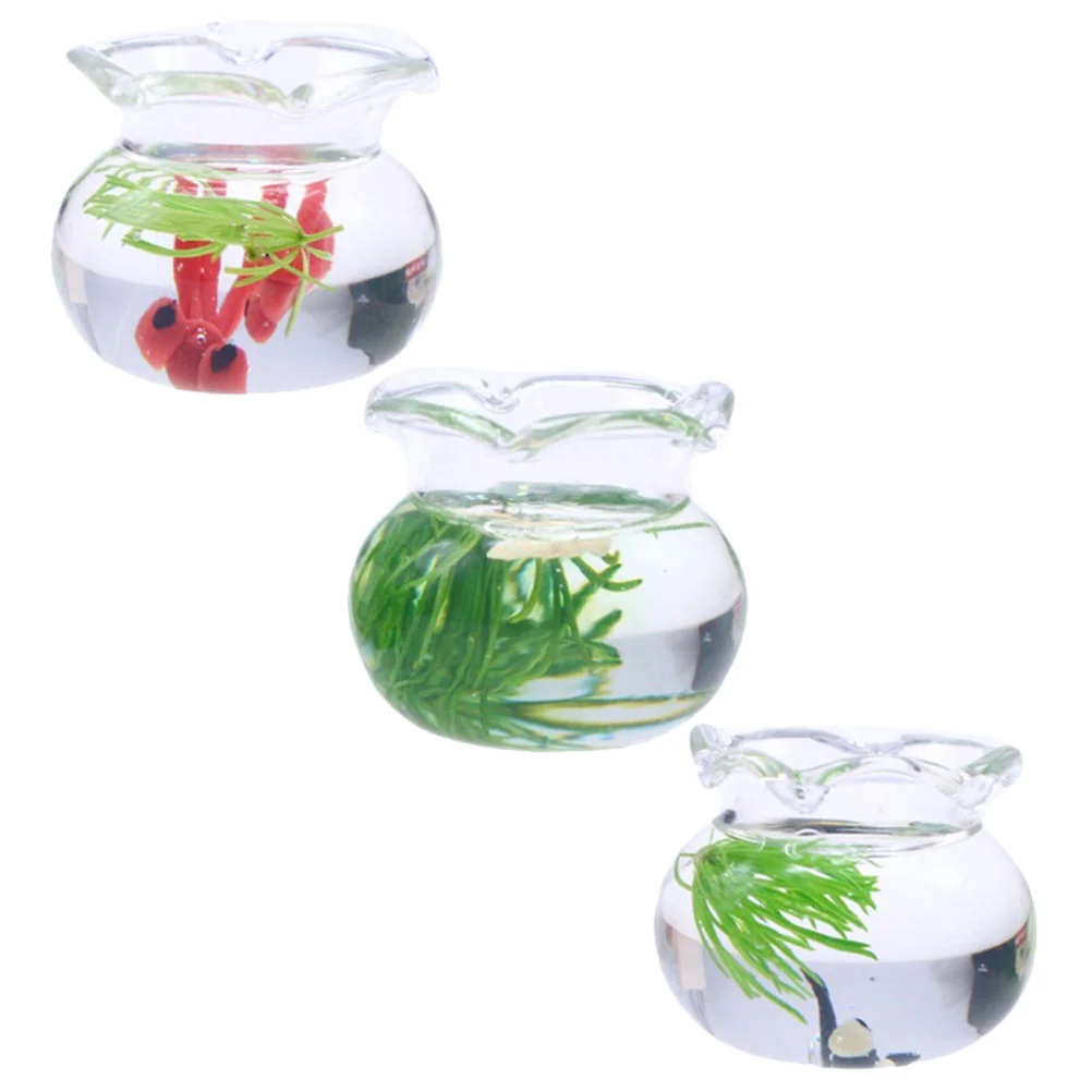 

Small Toy Kitchen Table Centerpieces Miniature Scene Prop Tiny Glass Fish Bowl Accessory Aquarium