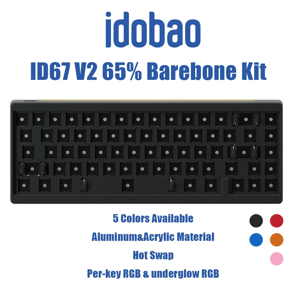 

idobao Mechanical Keyboard Kit Hot Swap Aluminum Barebone Kit Acrylic Bottom Case Keyboard Kit ID67 V2 65% Black Pink RGB Kit