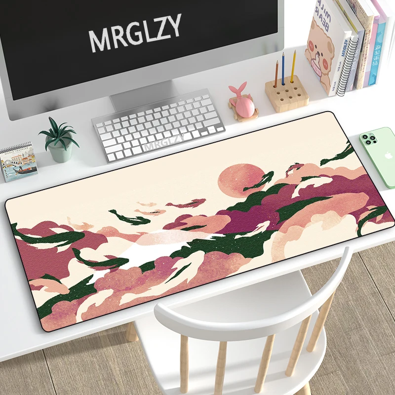 Whale MousePad Gaming Accessories Large Rubber Keyboard Mousepad Desk Mat Ukiyo-e Giant Waves Japanese Style Mouse Pad for LOL