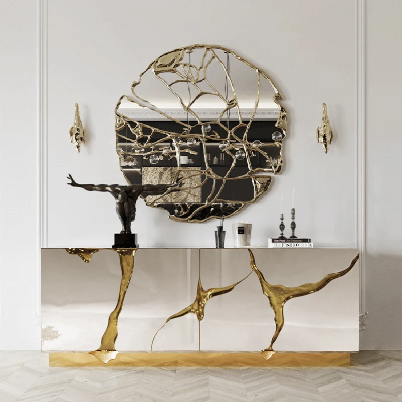 

Brass Stainless Steel Dining Side Storage Cabinet, Modern Art, Light Luxury, High-End Simple Fashion Storage Cabinet
