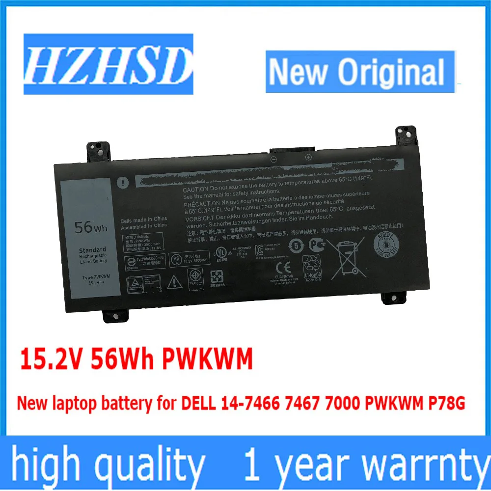 Оригинальный аккумулятор PWKWM для ноутбука DELL Inspiron 14-15,2 14-7466 серии ноутбуков M6WKR 63K70 P78G001 P78G, 7467 в, 56 Вт/ч