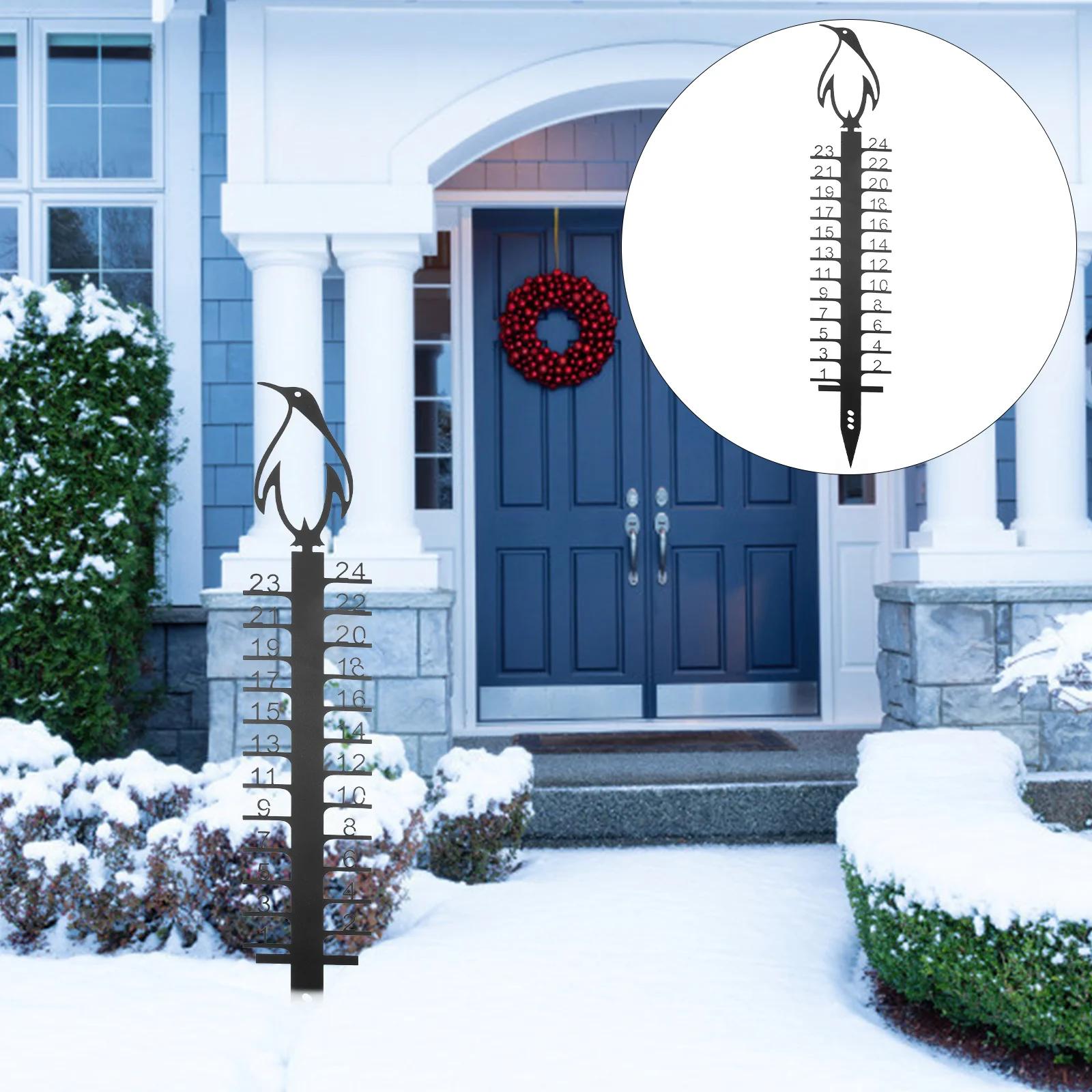 

Snow Measuring Ruler Patio Decor Animal Design Gauge Garden House Winter Christmas Stake Wrought Iron Yard Outdoor Metal