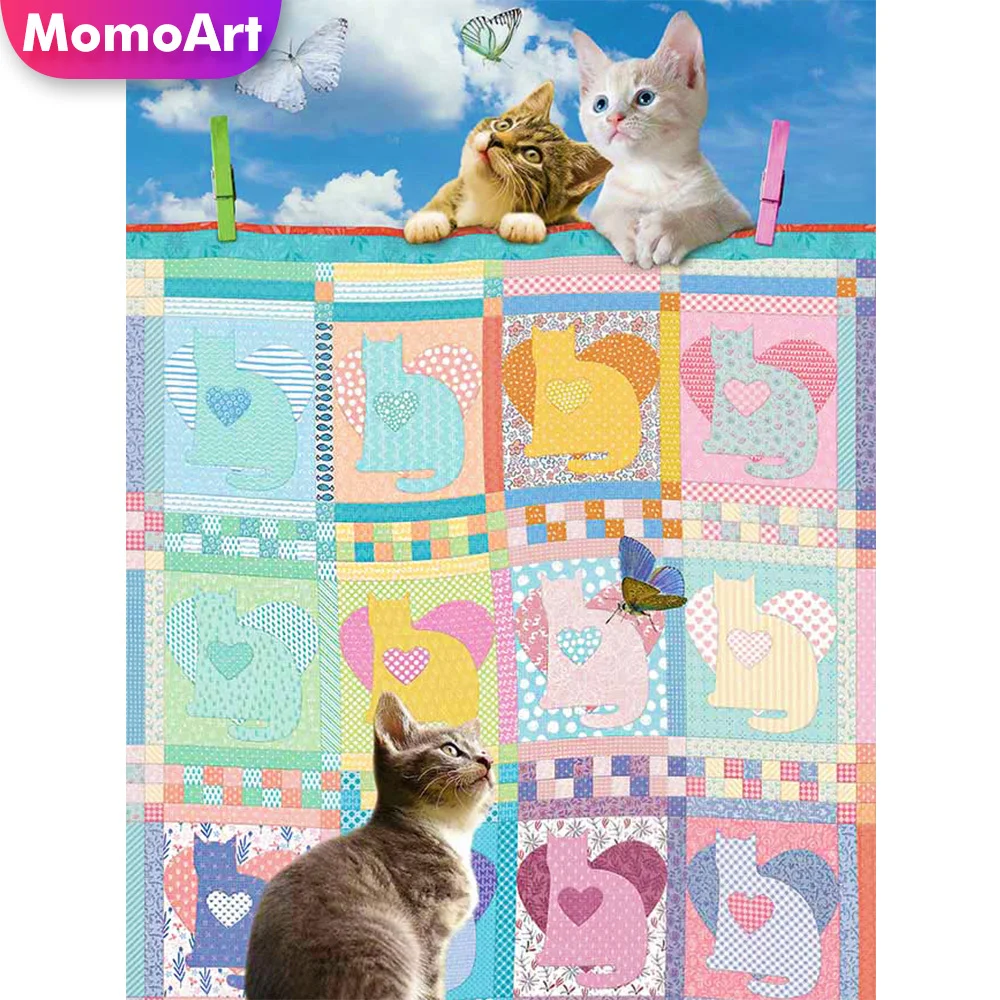 

MomoArt Full Square Diamond Mosaic Cat Painting Butterfly Animal Picture Rhinestones Embroidery Cross Stitch Handicraft