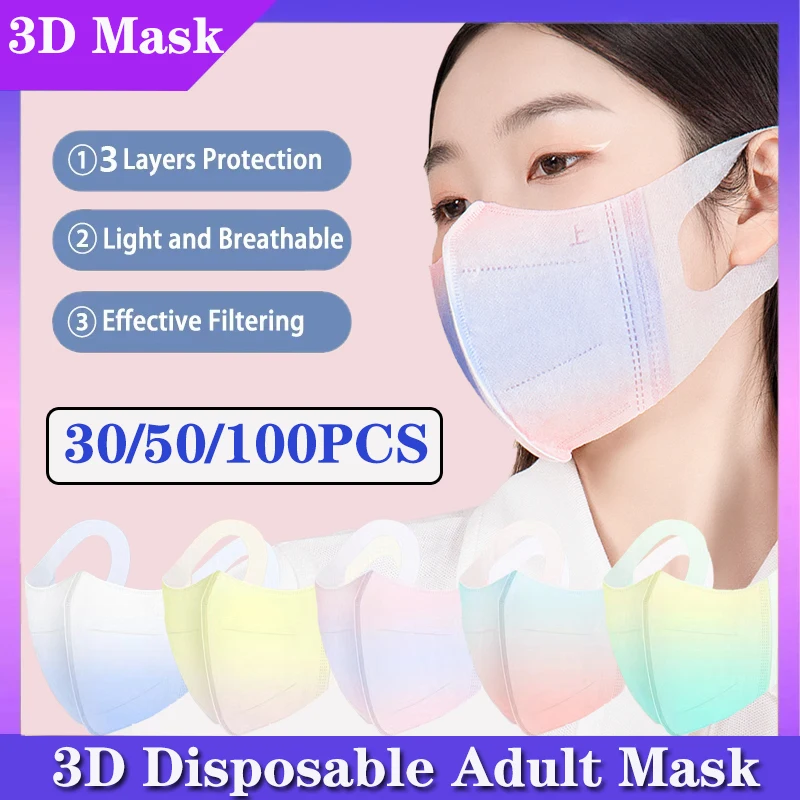 

3D Adult Black Disposable Mask Colorful Print Women Men Breathable 3 Layer Mascarilla South Korea adult Disposable Mouth Masks
