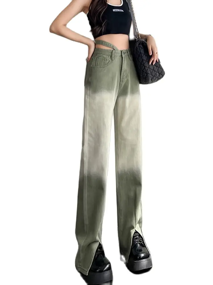 

All-match jeans 2022 summer new split straight jeans high waist thin loose gradient wide leg pants fashion women's clothing