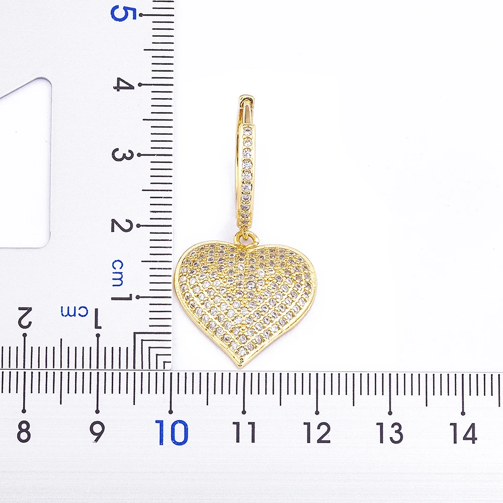 Женские серьги-подвески с фианитом позолоченные серьги сердечками - купить по