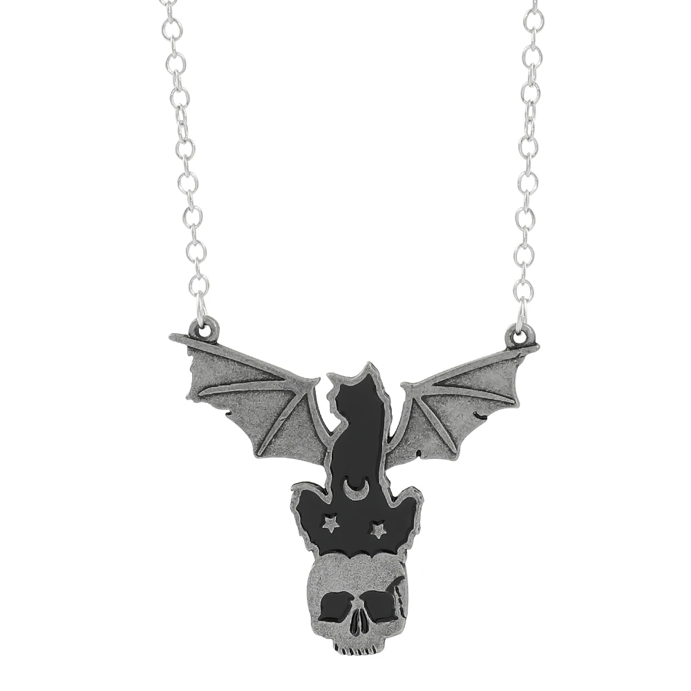 

Gothic Black Cat Necklace Bat Horror Skull Pendant Punk Witchcraft Woman Accessories Personalized Jewelry