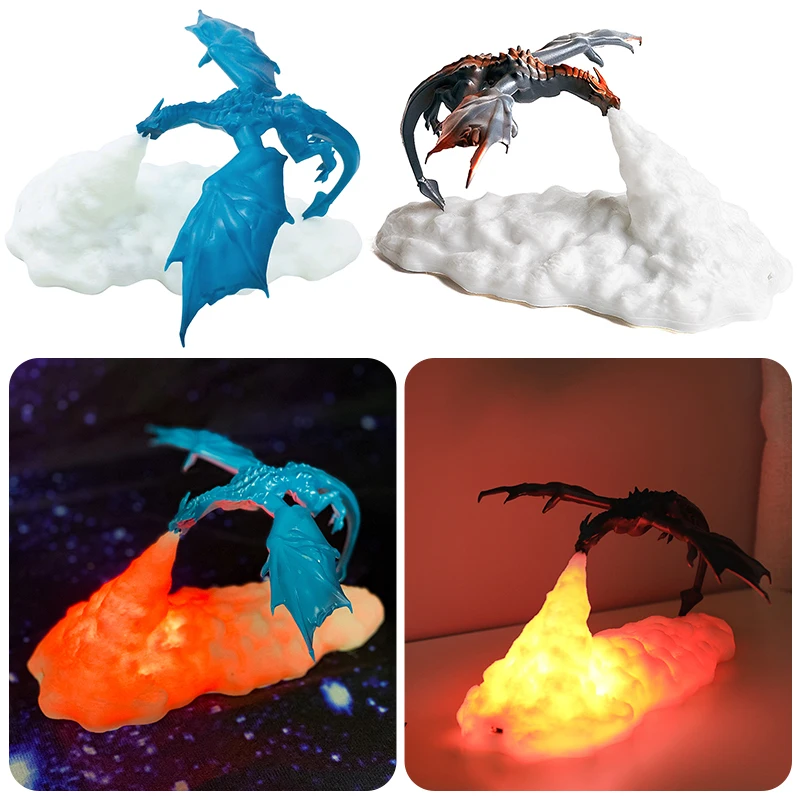 

3D Printed LED Night Light Eye Protection Fire/Ice Dragon Desk Lamp Kids Sleep Accompany Indoor Lighting for Bedroom/Living Room