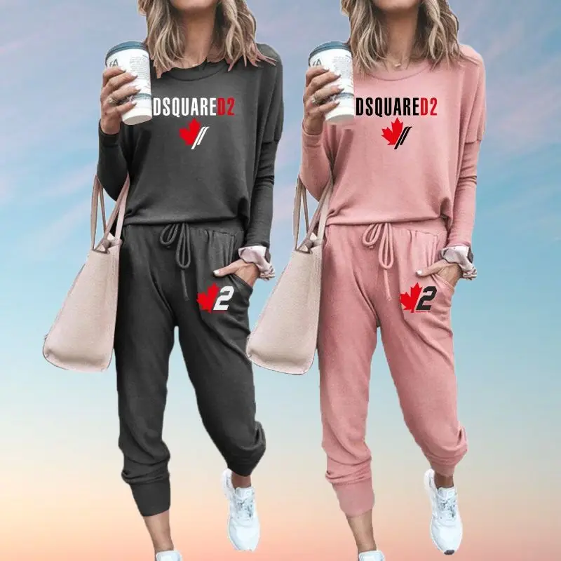 

Womens Tracksuit Maple Leaf Print Outfits Long Sleeve Jogging Pullover and Pants Casual Cool Comfortable Round Neck Sportswear