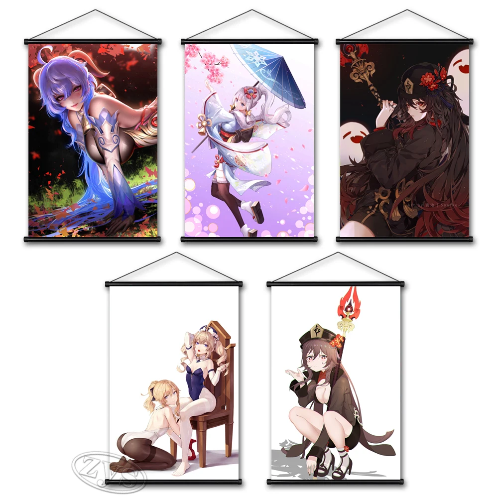 

Wall Painting Genshin Impact Canvas Modular Fischl Pictures Print Hutao Posters Hanging Scrolls Home Decor Art For Living Room