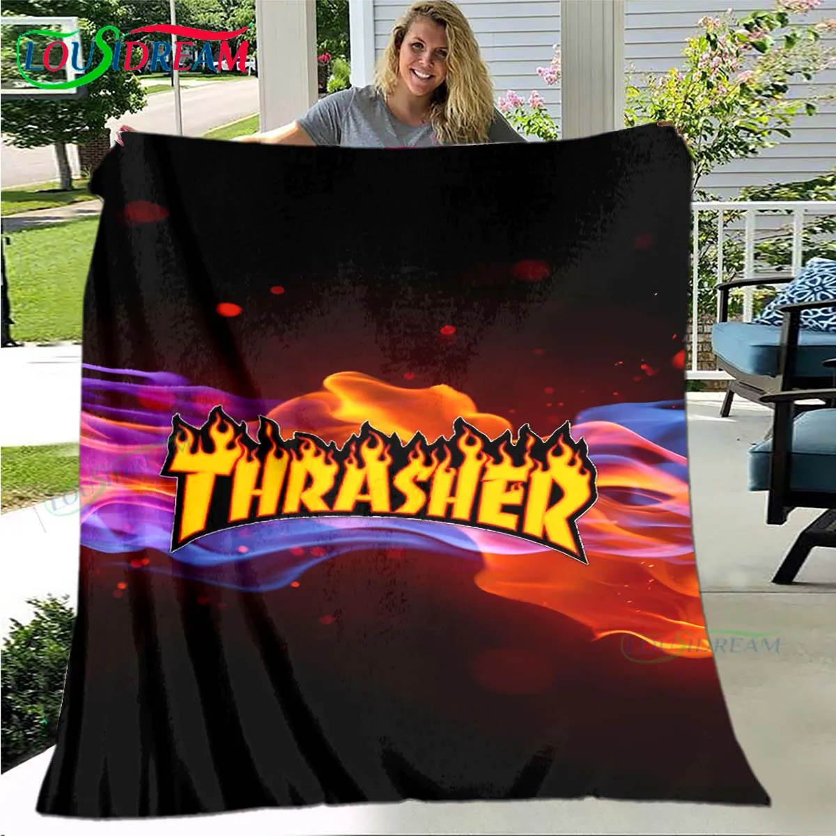 Модное крутое мягкое одеяло с принтом T-Thrasher для гостиной спальни дивана-кровати