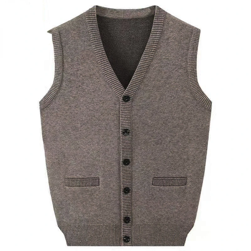 

Осень-зима 2023, новый Однотонный свитер-жилет из искусственной шерсти с V-образным вырезом, мужской кардиган, жилет, свитер, теплый мужской жилет, R104