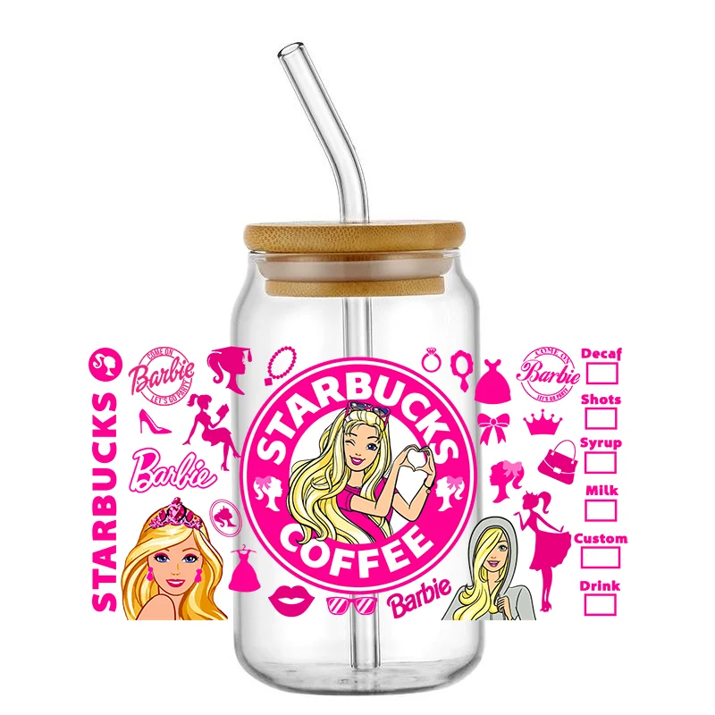 Miniso розовый Барби фильм Мультфильм УФ DTF клейкая чашка обертка для 16 унций