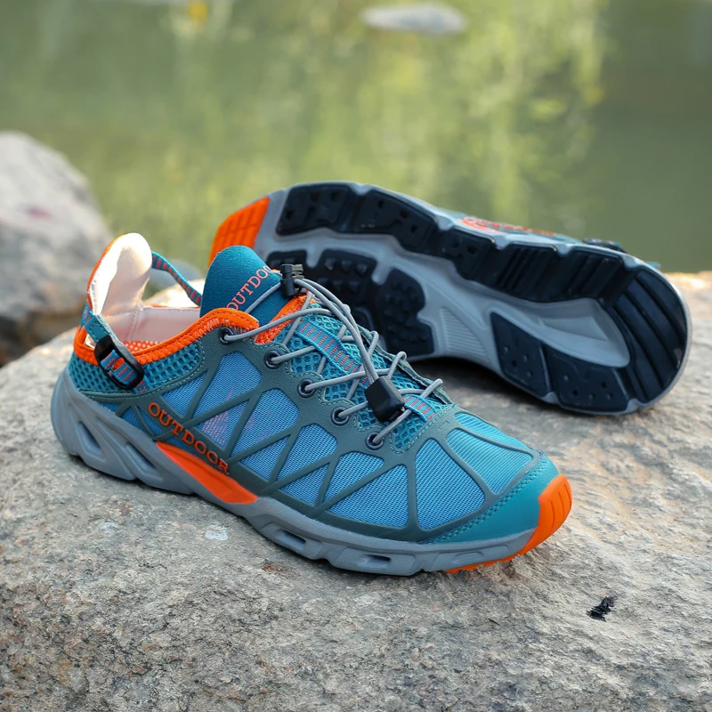 

Blue Hiking Shoes Men Summer Breathable Trekking Upstream Water Sneakers Outdoor Mesh Camping Climbing Wading Shoes Tourism